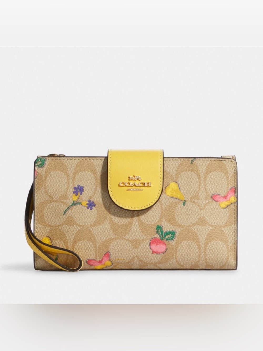 Coach Tech Phone Wallet Signature Canvas Dreamy Veggie Butterfly Print